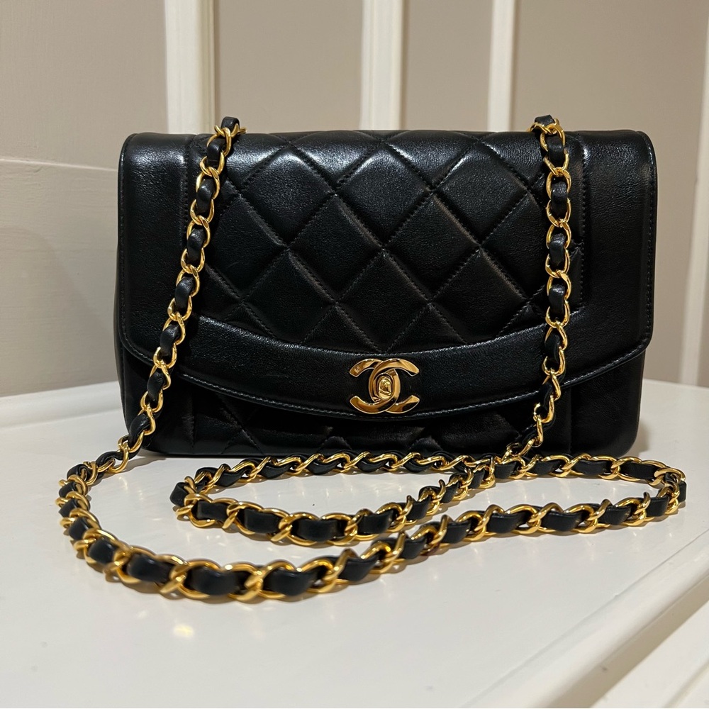 Chanel Small Diana Flap Bag - Black Quilted Leather Chain Bag